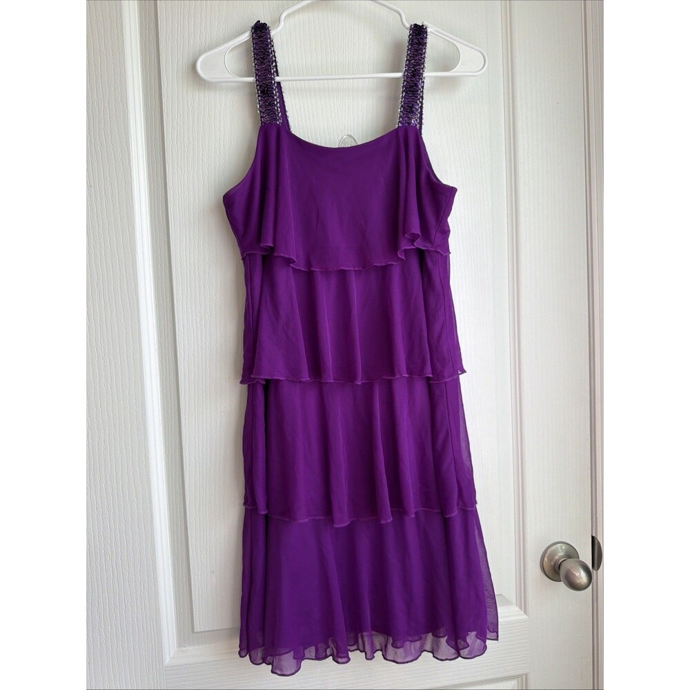 Enfocus Ladies Beautiful Sequin Purple Ruffle Tiered Dress - Size 10